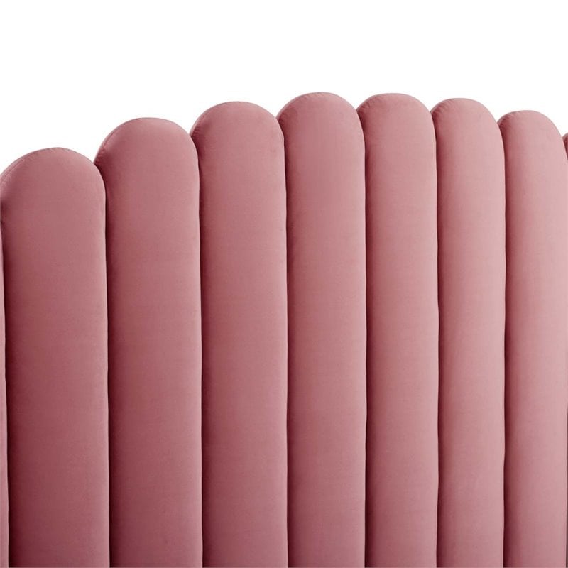 Maklaine Queen Performance Velvet Wingback Platform Bed in Dusty Rose