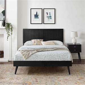Maklaine Queen Modern Wood Platform Bed with Splayed Legs in Black