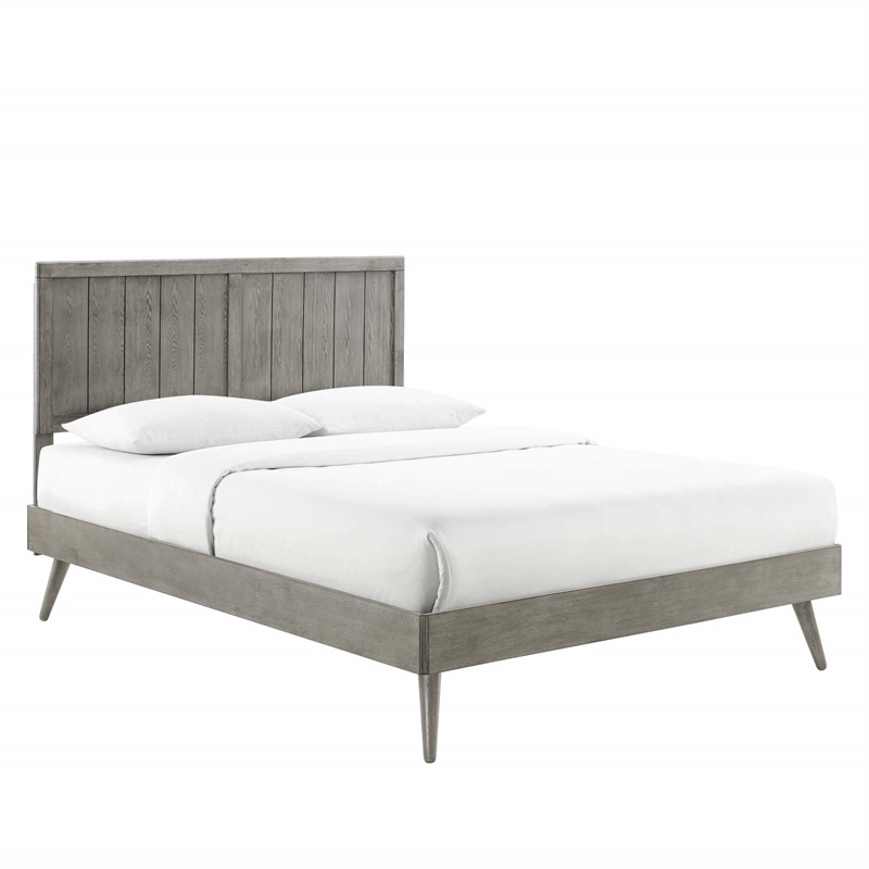 Maklaine Contemporary Wood Queen Platform Bed in Gray With Splayed Legs