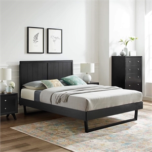 Maklaine Wood Queen Platform Bed in Black With Angular Frame