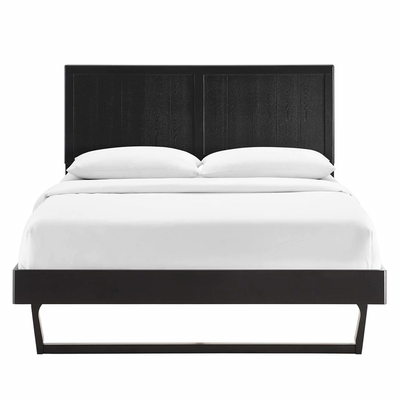 Maklaine Wood Queen Platform Bed in Black With Angular Frame