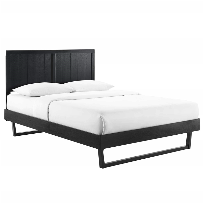 Maklaine Contemporary Full Wood Platform Bed with Angular Frame in Black
