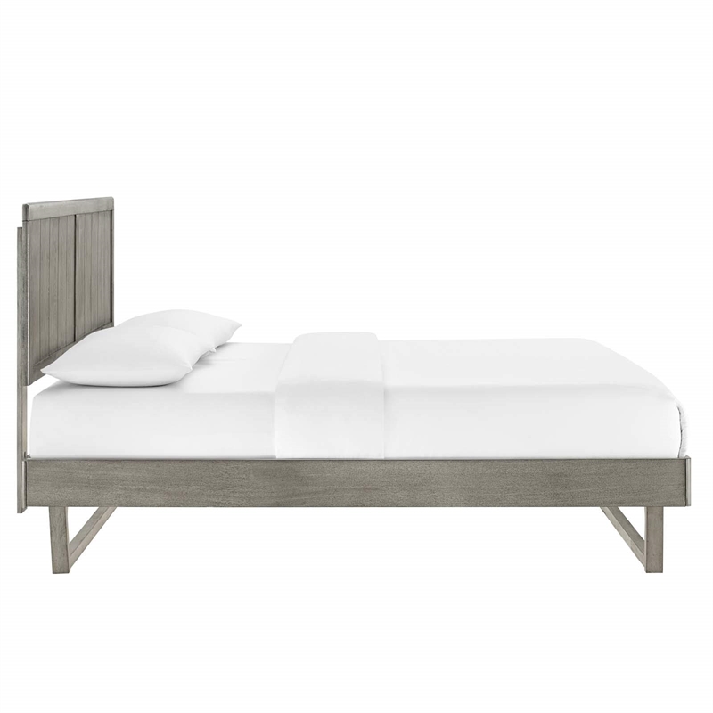 Maklaine Contemporary Full Wood Platform Bed with Angular Frame in Gray