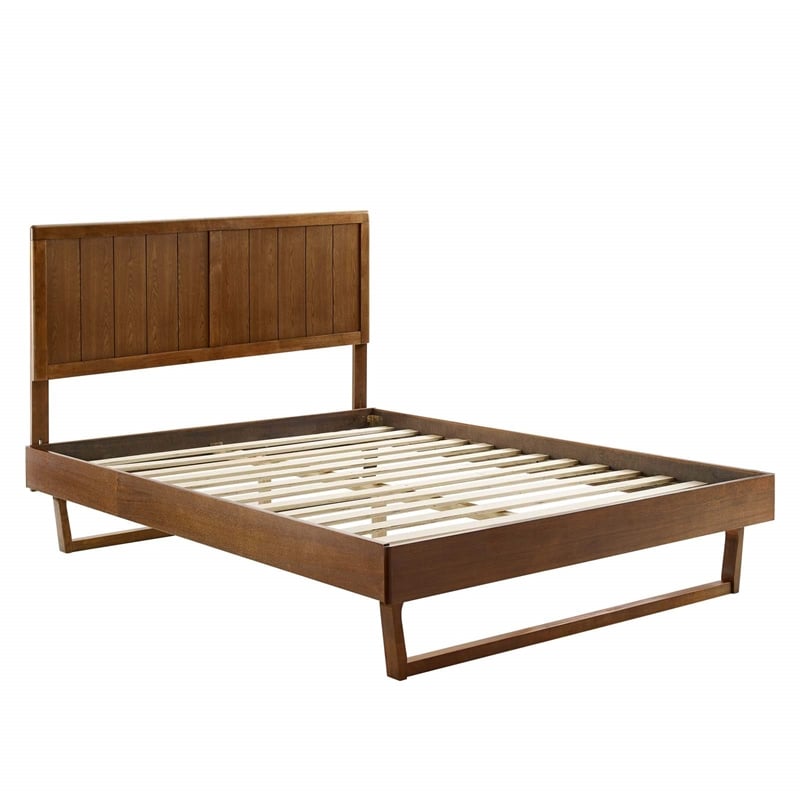 Maklaine Twin Wood Platform Bed with Angular Frame in Walnut