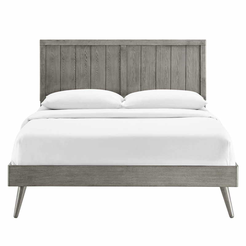 Maklaine Contemporary Wood Full Platform Bed in Gray With Splayed Legs