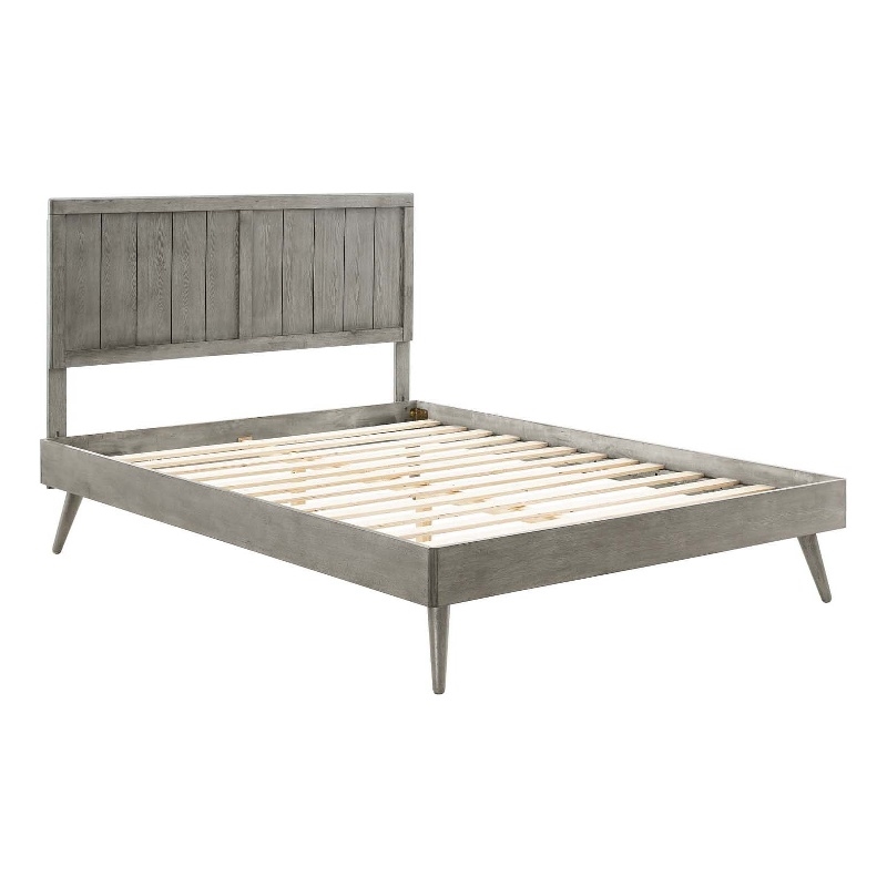 Maklaine Contemporary King Wood Platform Bed with Splayed Legs in Gray