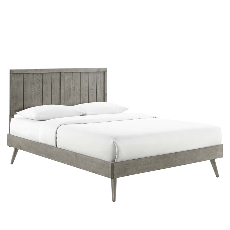 Maklaine Contemporary King Wood Platform Bed with Splayed Legs in Gray