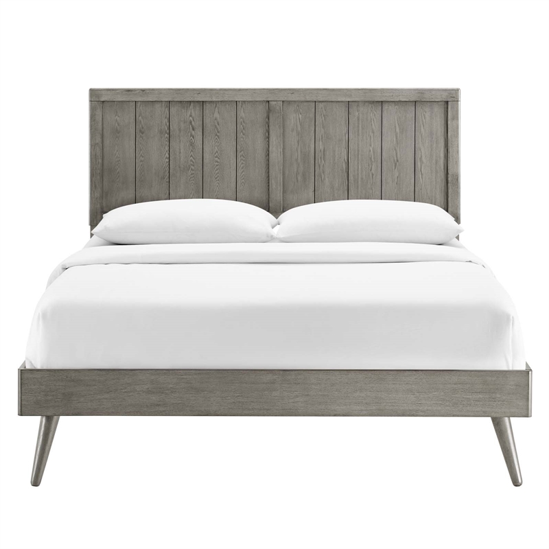 Maklaine Contemporary King Wood Platform Bed with Splayed Legs in Gray