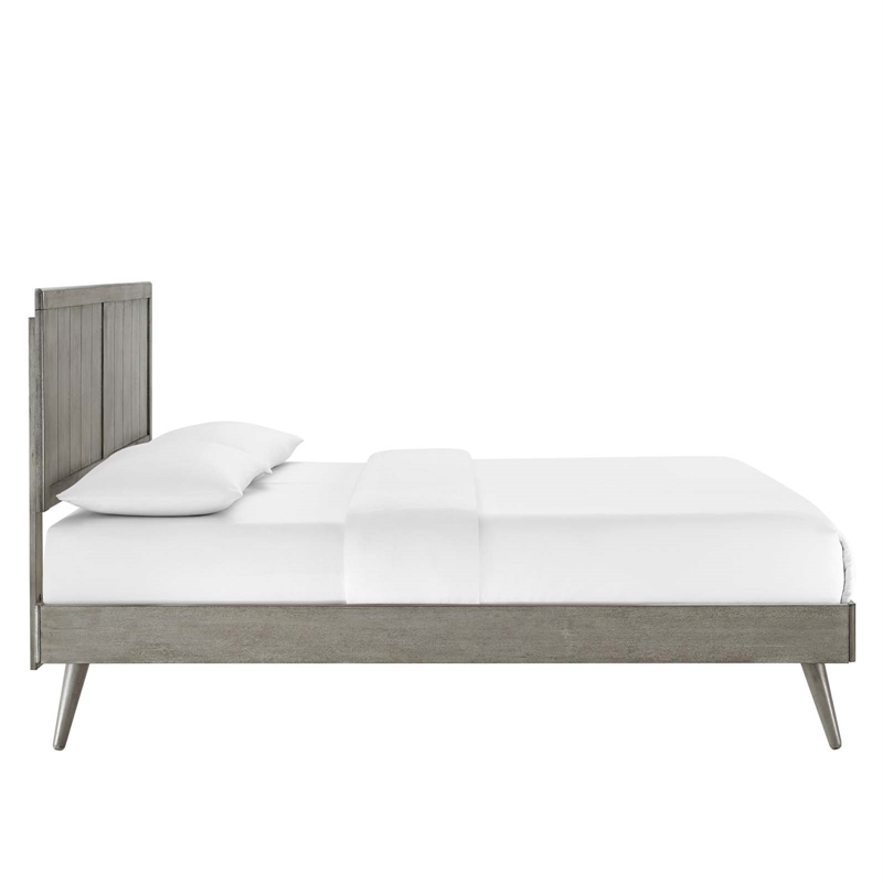 Maklaine Contemporary King Wood Platform Bed with Splayed Legs in Gray