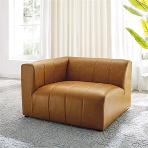 Maklaine Tufting Faux Leather Upholstered Left Arm Chair in Tan
