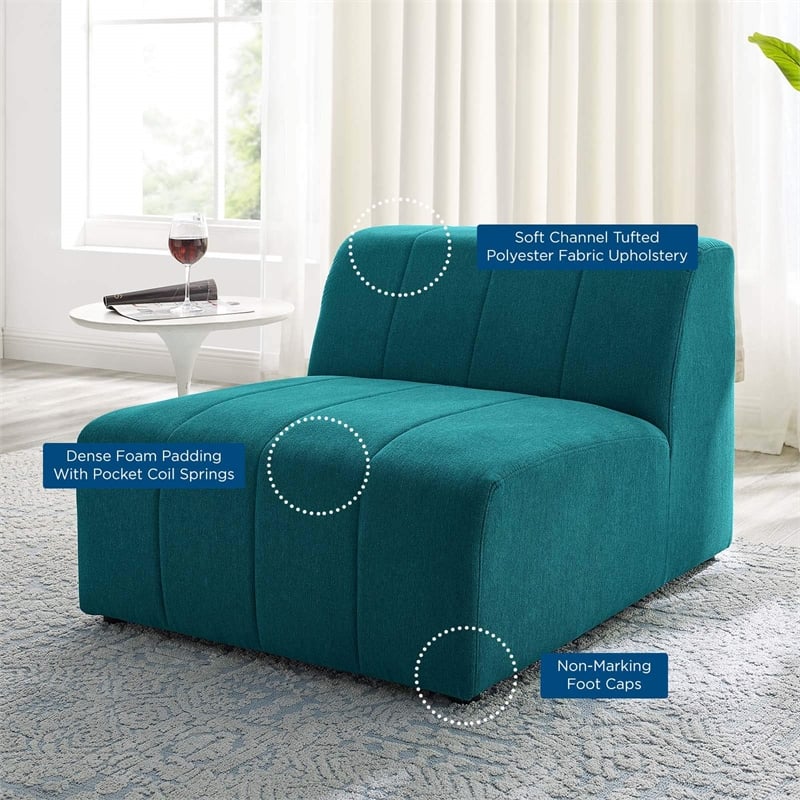 Maklaine Polyester Fabric Upholstered Armless Chair in Teal Blue