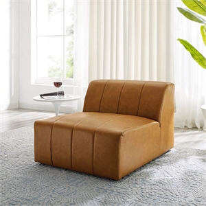 Maklaine Tufting Faux Leather Upholstered Armless Chair in Tan