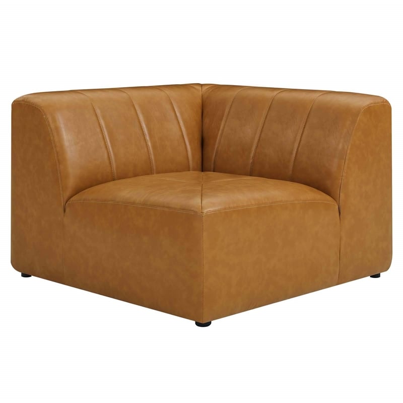 Maklaine Tufting Faux Leather Upholstered Corner Chair in Tan