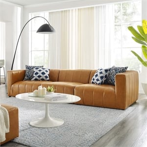 Maklaine 3-Piece Tufting Upholstered Faux Leather Sofa in Tan
