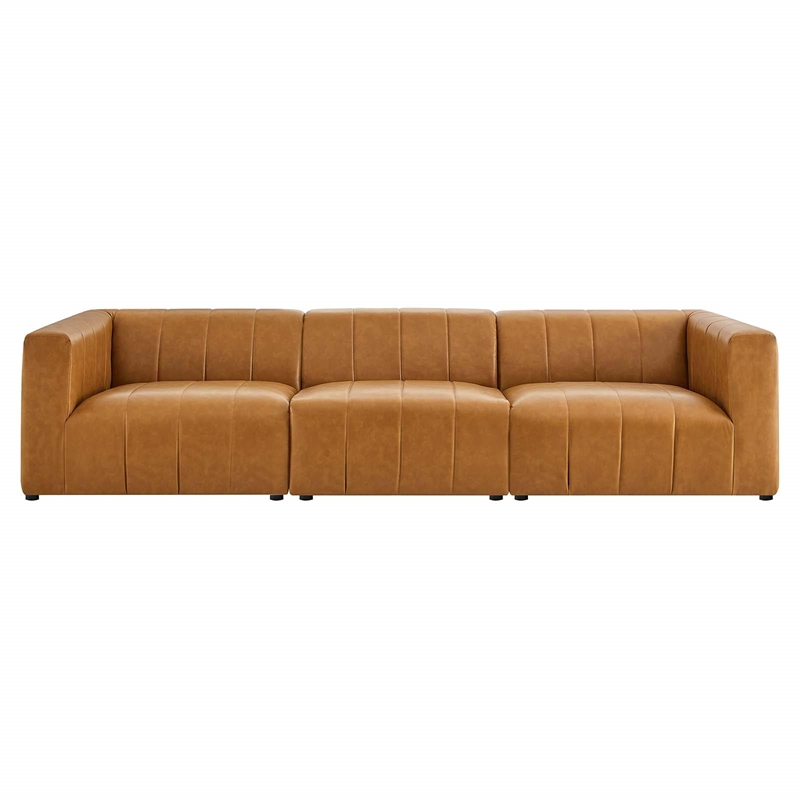 Maklaine 3-Piece Tufting Upholstered Faux Leather Sofa in Tan