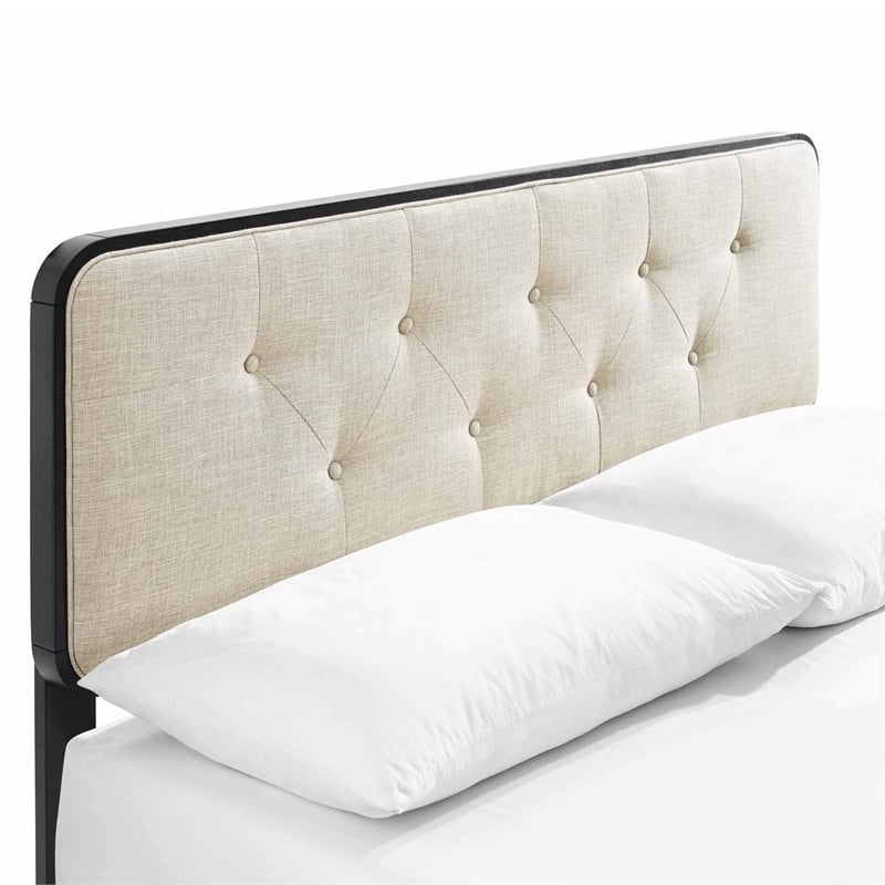 Maklaine Wood Queen Platform Bed with Angular Frame in Black/Beige