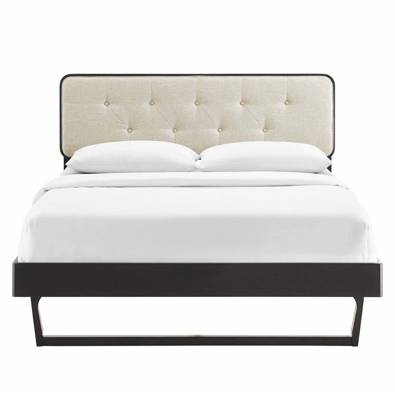 Maklaine Wood Queen Platform Bed with Angular Frame in Black/Beige