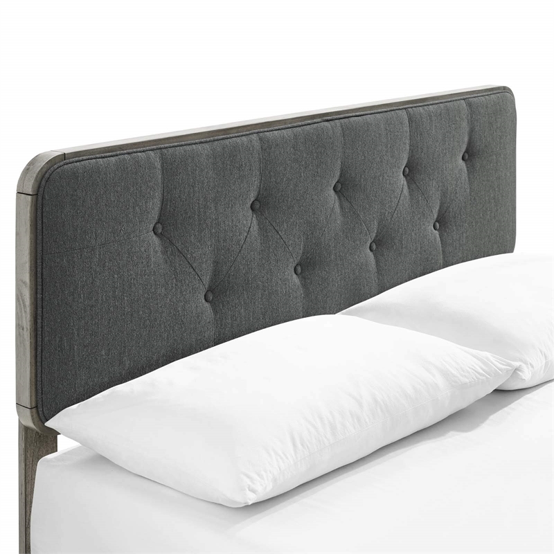 Maklaine King Wood Platform Bed with Angular Frame in Gray/Charcoal