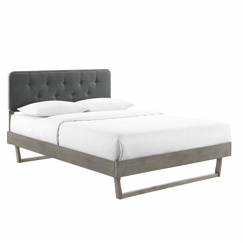 Maklaine King Wood Platform Bed with Angular Frame in Gray/Charcoal