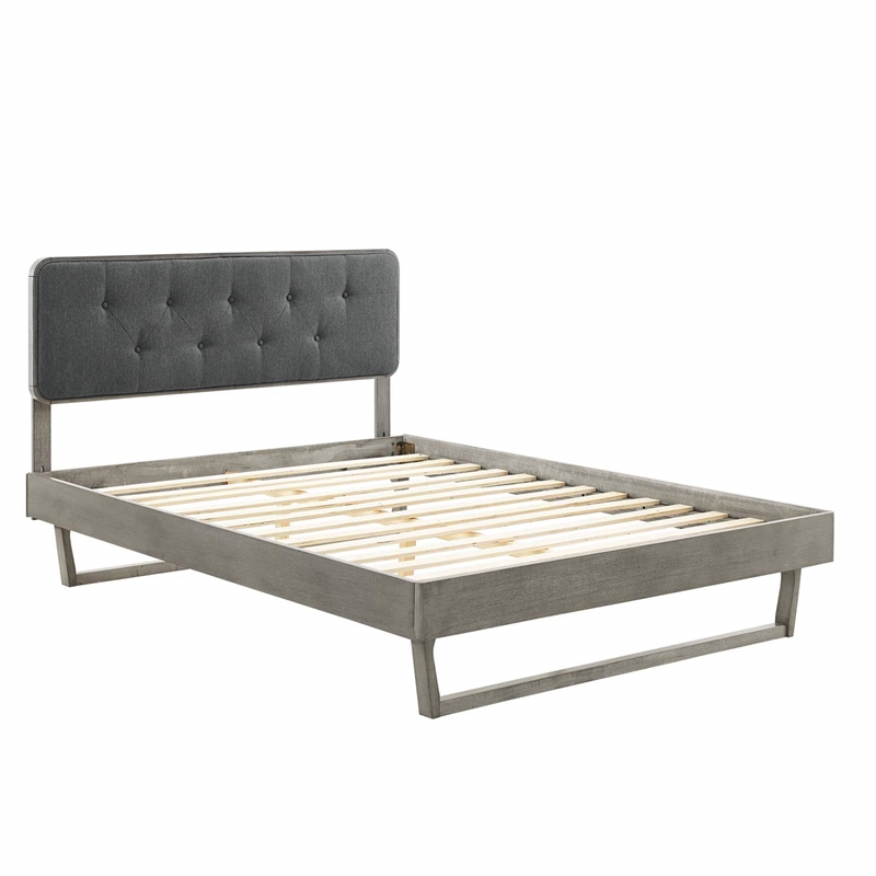 Maklaine King Wood Platform Bed with Angular Frame in Gray/Charcoal