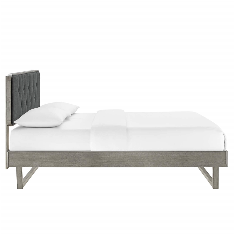 Maklaine King Wood Platform Bed with Angular Frame in Gray/Charcoal