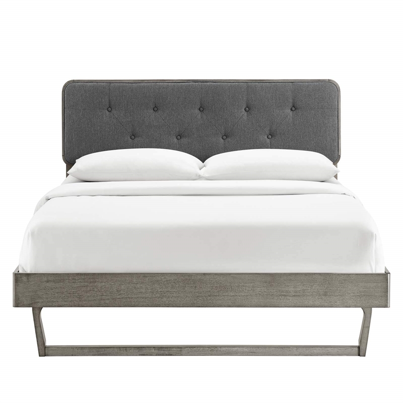 Maklaine King Wood Platform Bed with Angular Frame in Gray/Charcoal