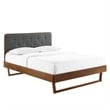 Maklaine Queen Wood Platform Bed with Angular Frame in Walnut/Charcoal