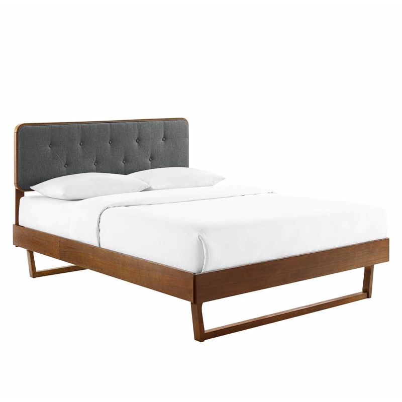 Maklaine Twin Wood Platform Bed with Angular Frame in Walnut/Charcoal