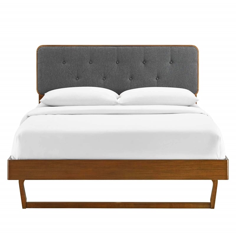 Maklaine Twin Wood Platform Bed with Angular Frame in Walnut/Charcoal