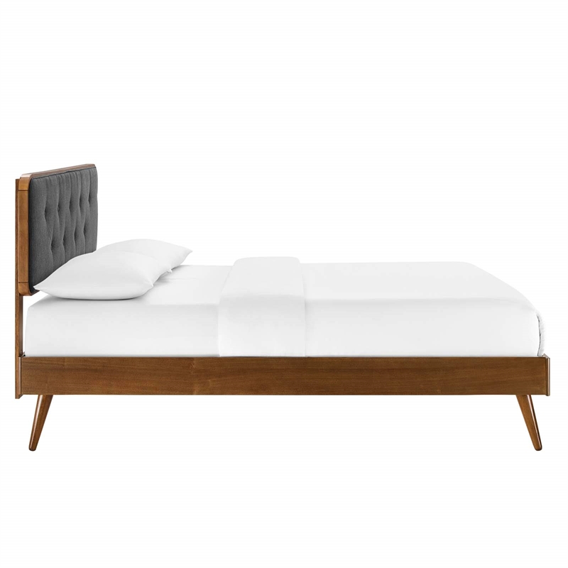 Maklaine Full Wood Platform Bed with Splayed Legs in Walnut/Charcoal