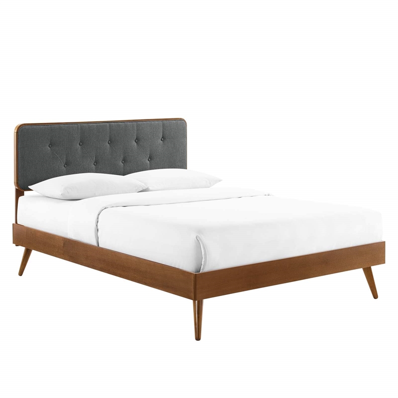 Maklaine King Wood Platform Bed with Splayed Legs in Walnut/Charcoal