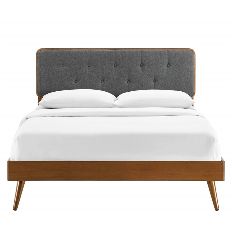 Maklaine Twin Wood Platform Bed with Splayed Legs in Walnut/Charcoal