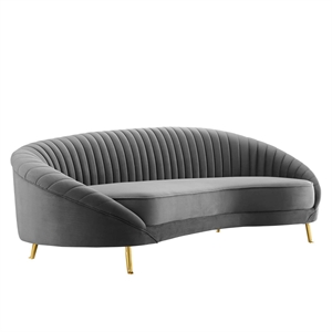 Maklaine Contemporary Channel Tufted Performance Velvet Sofa in Gray