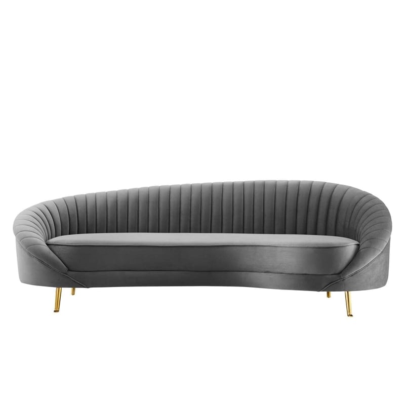 Maklaine Contemporary Channel Tufted Performance Velvet Sofa in Gray
