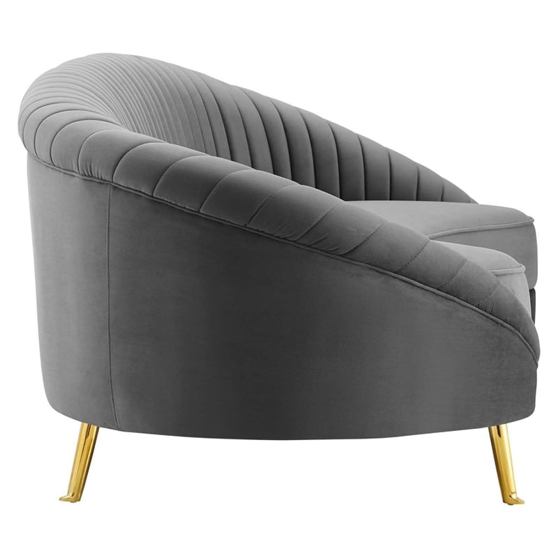 Maklaine Contemporary Channel Tufted Performance Velvet Sofa in Gray