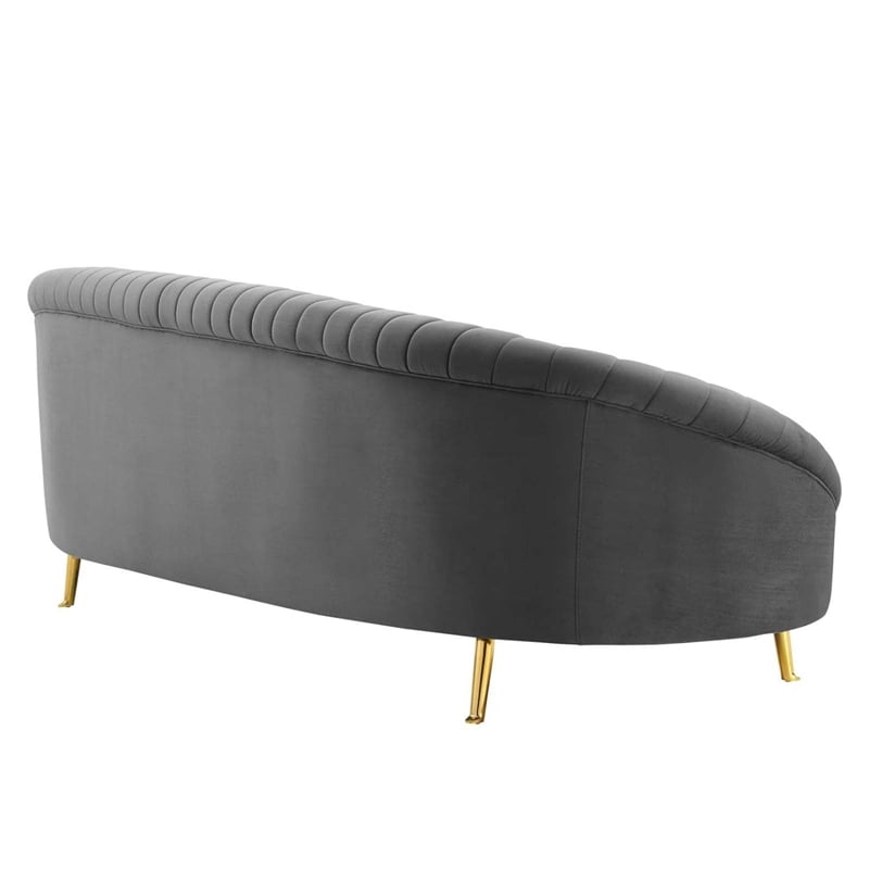 Maklaine Contemporary Channel Tufted Performance Velvet Sofa in Gray