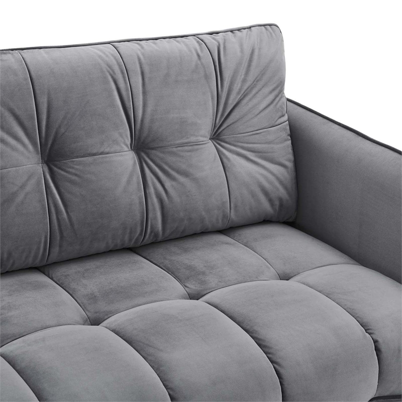 Maklaine Contemporary Tufted Performance Velvet Sofa in Gray