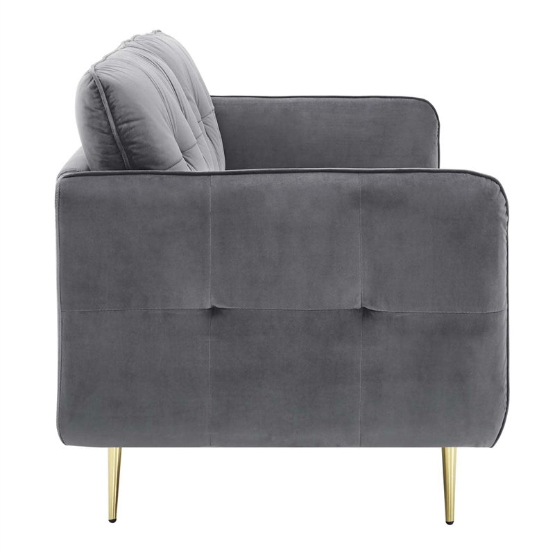 Maklaine Contemporary Tufted Performance Velvet Sofa in Gray
