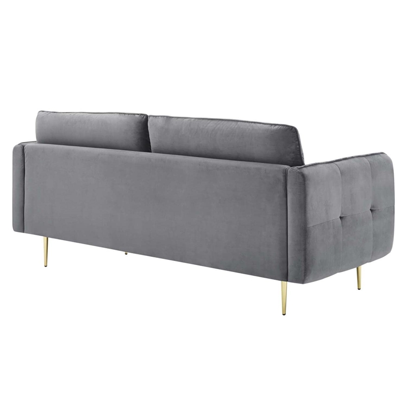 Maklaine Contemporary Tufted Performance Velvet Sofa in Gray