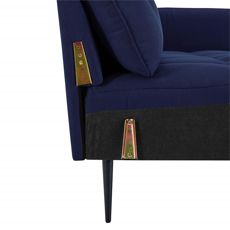 Maklaine Upholstered Modern Fabric Sofa with Metal Legs in Blue/Black