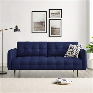 Maklaine Upholstered Modern Fabric Sofa with Metal Legs in Blue/Black