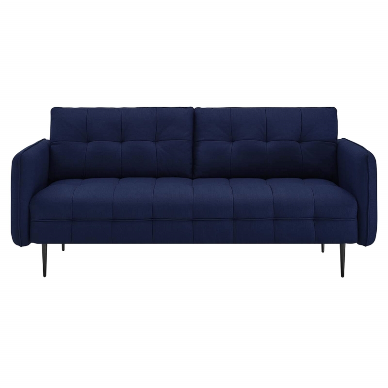 Maklaine Upholstered Modern Fabric Sofa with Metal Legs in Blue/Black