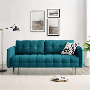 Maklaine 34&quot Tufted Modern Fabric Sofa with Black Metal Legs in Teal Green
