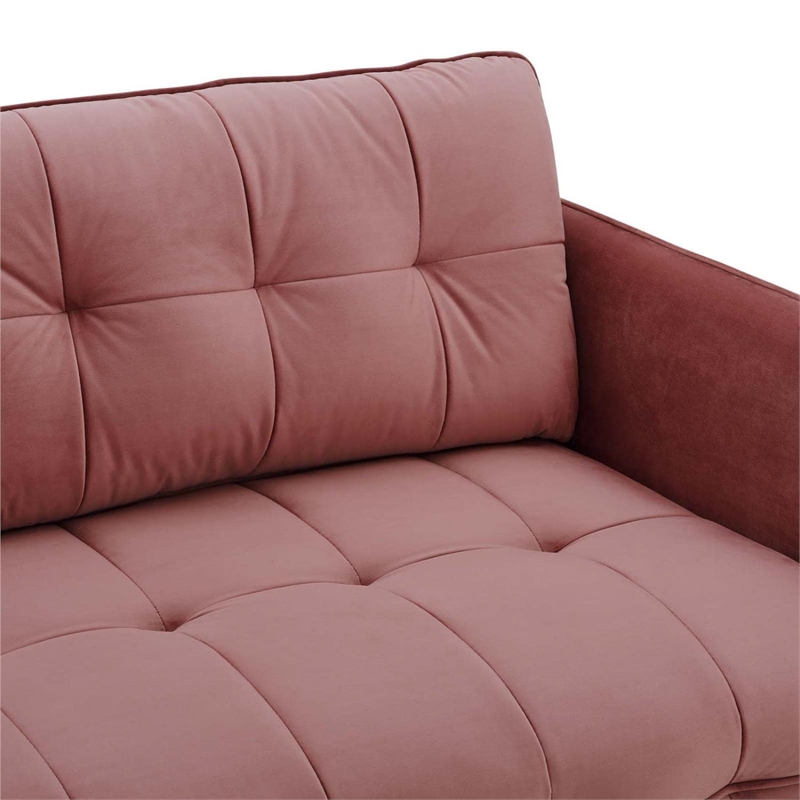 Maklaine Contemporary Tufted Performance Velvet Sofa in Dusty Rose Pink