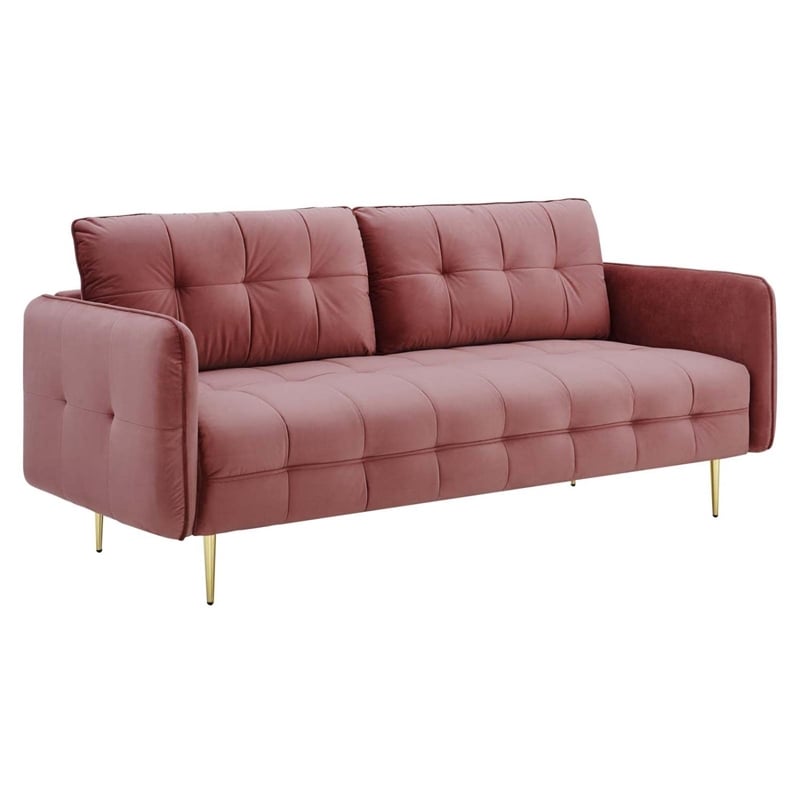 Maklaine Contemporary Tufted Performance Velvet Sofa in Dusty Rose Pink