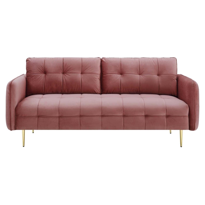 Maklaine Contemporary Tufted Performance Velvet Sofa in Dusty Rose Pink