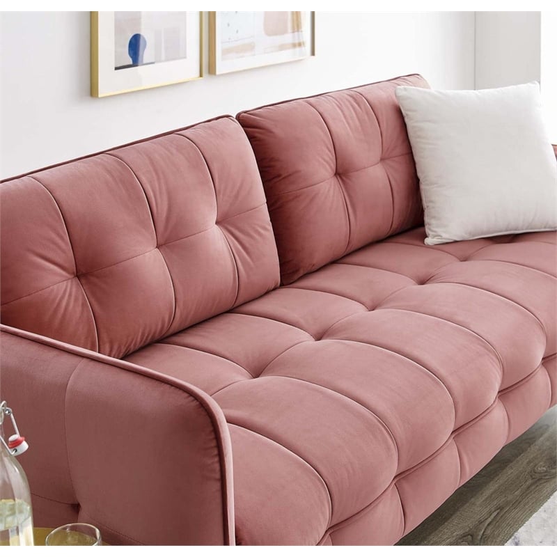 Maklaine Contemporary Tufted Performance Velvet Sofa in Dusty Rose Pink