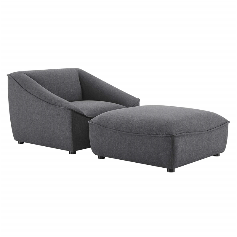 Maklaine Contemporary 2-Piece Fabric Living Room Set in Charcoal