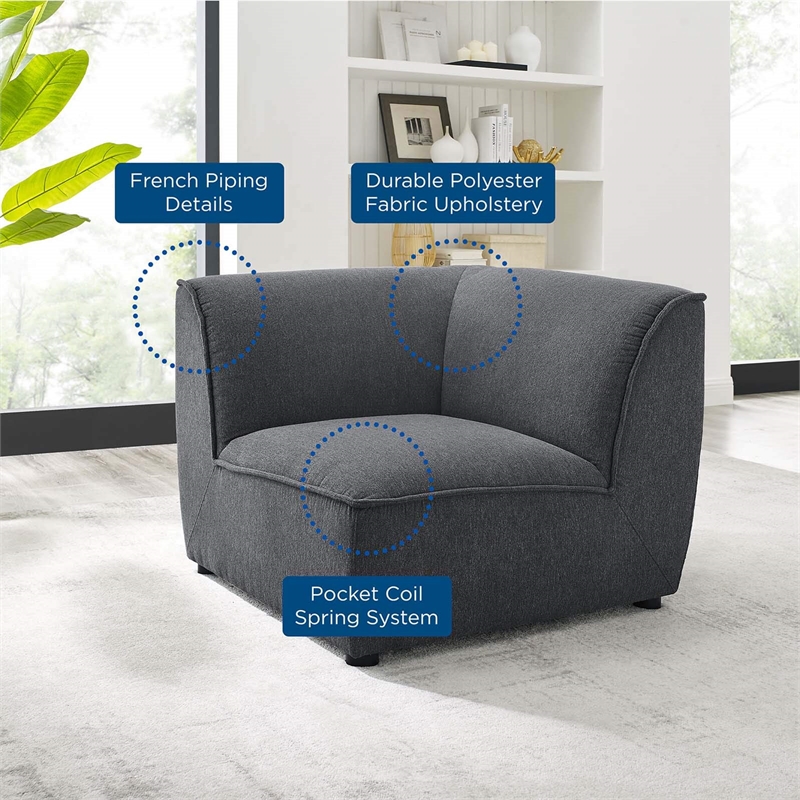 Maklaine Polyester Fabric Corner Sectional Sofa Chair in Charcoal