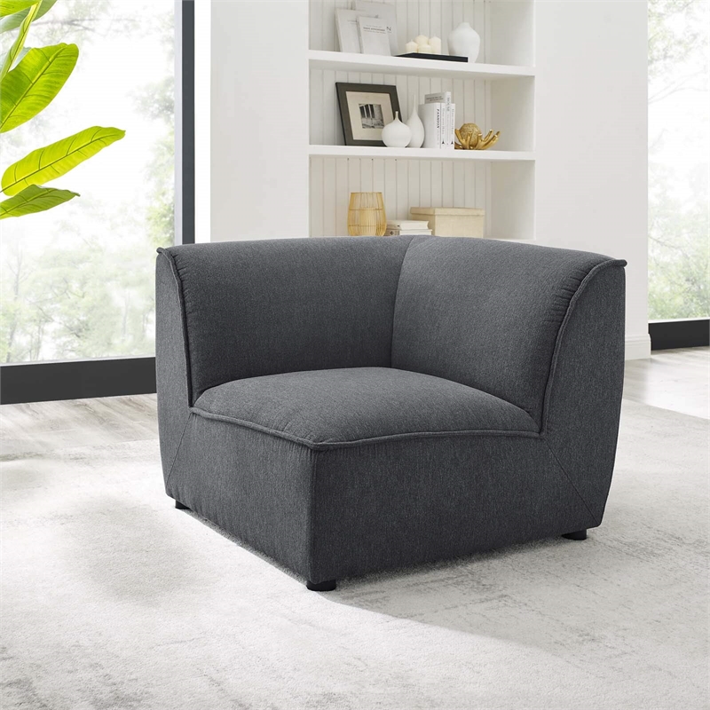 Maklaine Polyester Fabric Corner Sectional Sofa Chair in Charcoal